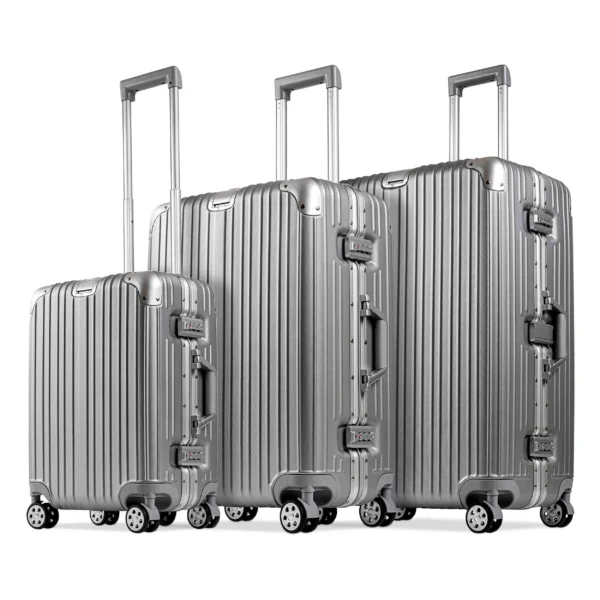 M, L, XL ABS-Kofferset mit Aluminiumrahmen | 3-teilig | Silber